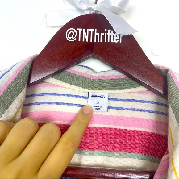 Old Navy Women’s Tie Front Striped Button Down Shirt Small 90s Cropped Y2K Fall - Picture 2 of 7